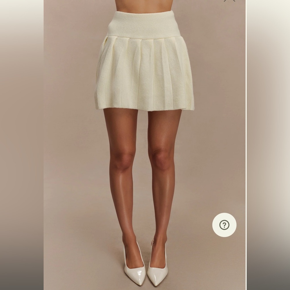 MESHKI Dionne Pleated Knit Mini Skirt - Ivory Marle